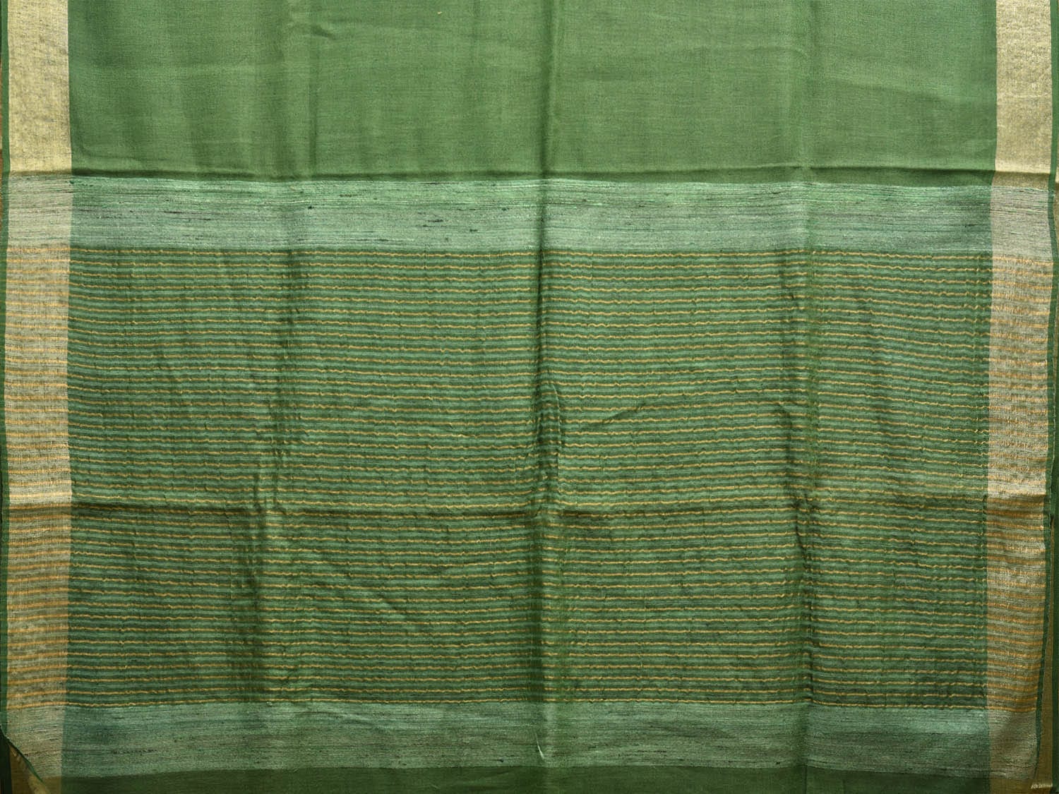 Green Linen Cotton Plain Saree with Strips Pallu Design o0547