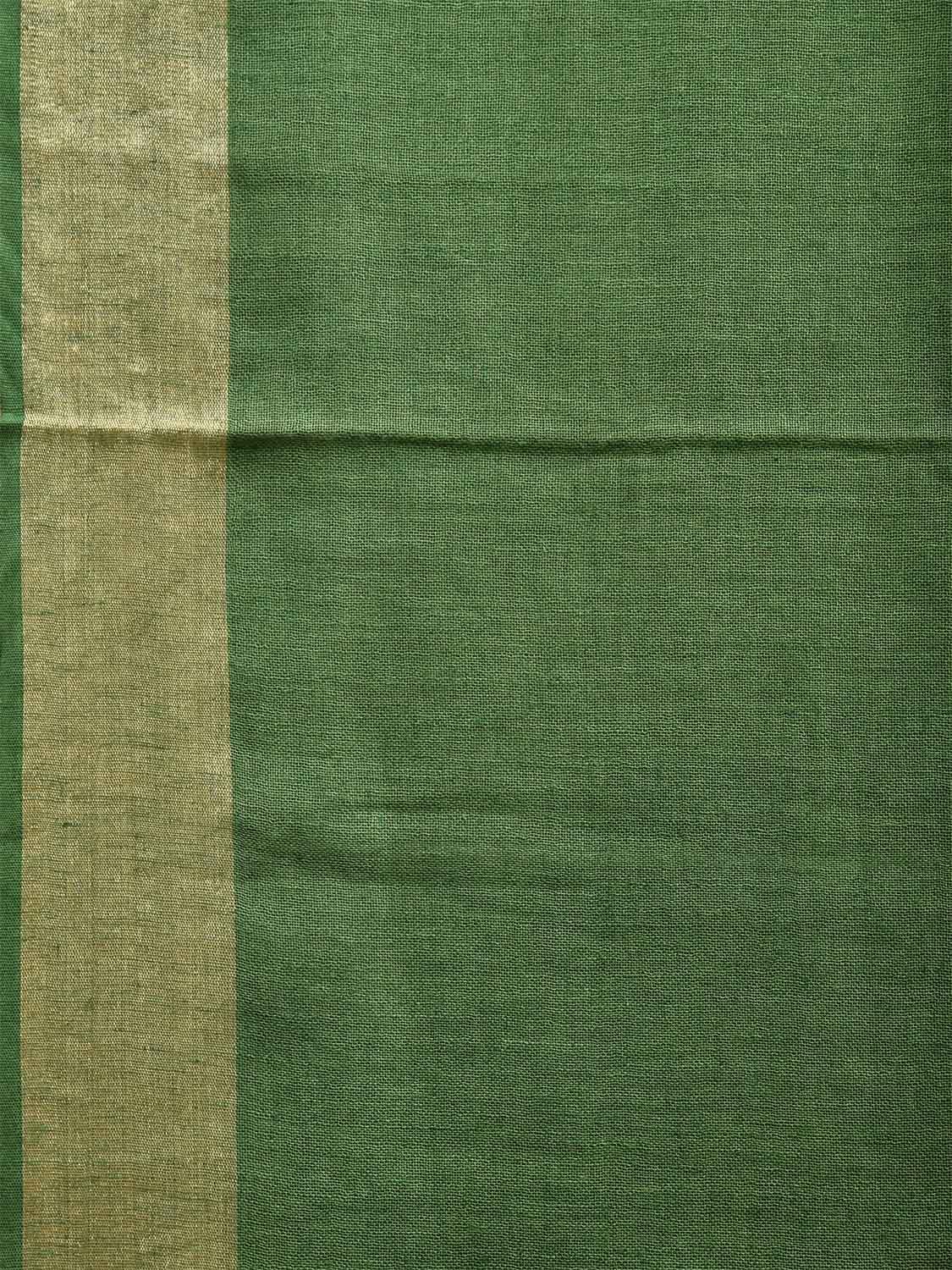 Green Linen Cotton Plain Saree with Strips Pallu Design o0547