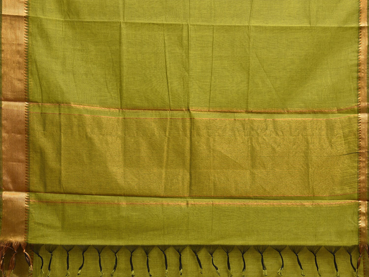 Green Mangalgiri Cotton Handloom Saree with Strips Design and Small Temple Border Design No Blouse mn0100