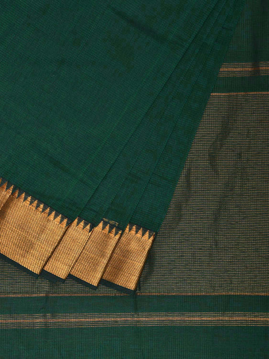 Green Mangalgiri Cotton Handloom Saree with Strips Design and Small Temple Border No Blouse mn0085