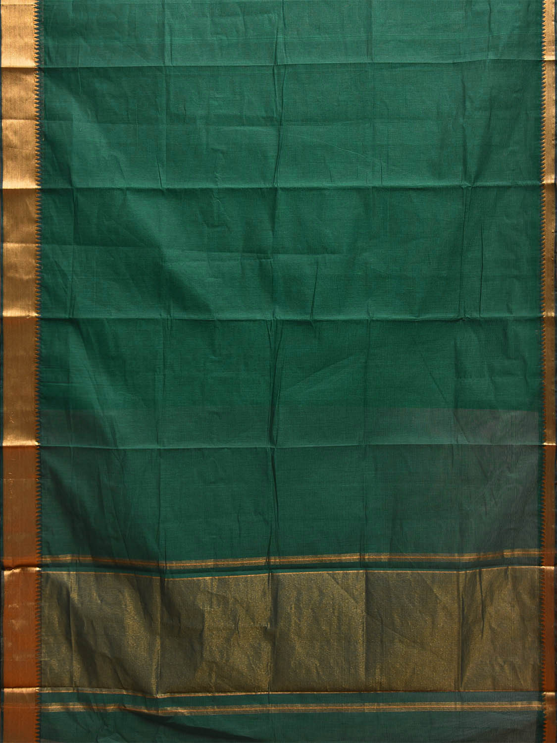 Green Mangalgiri Cotton Handloom Saree with Strips Design and Small Temple Border No Blouse mn0085