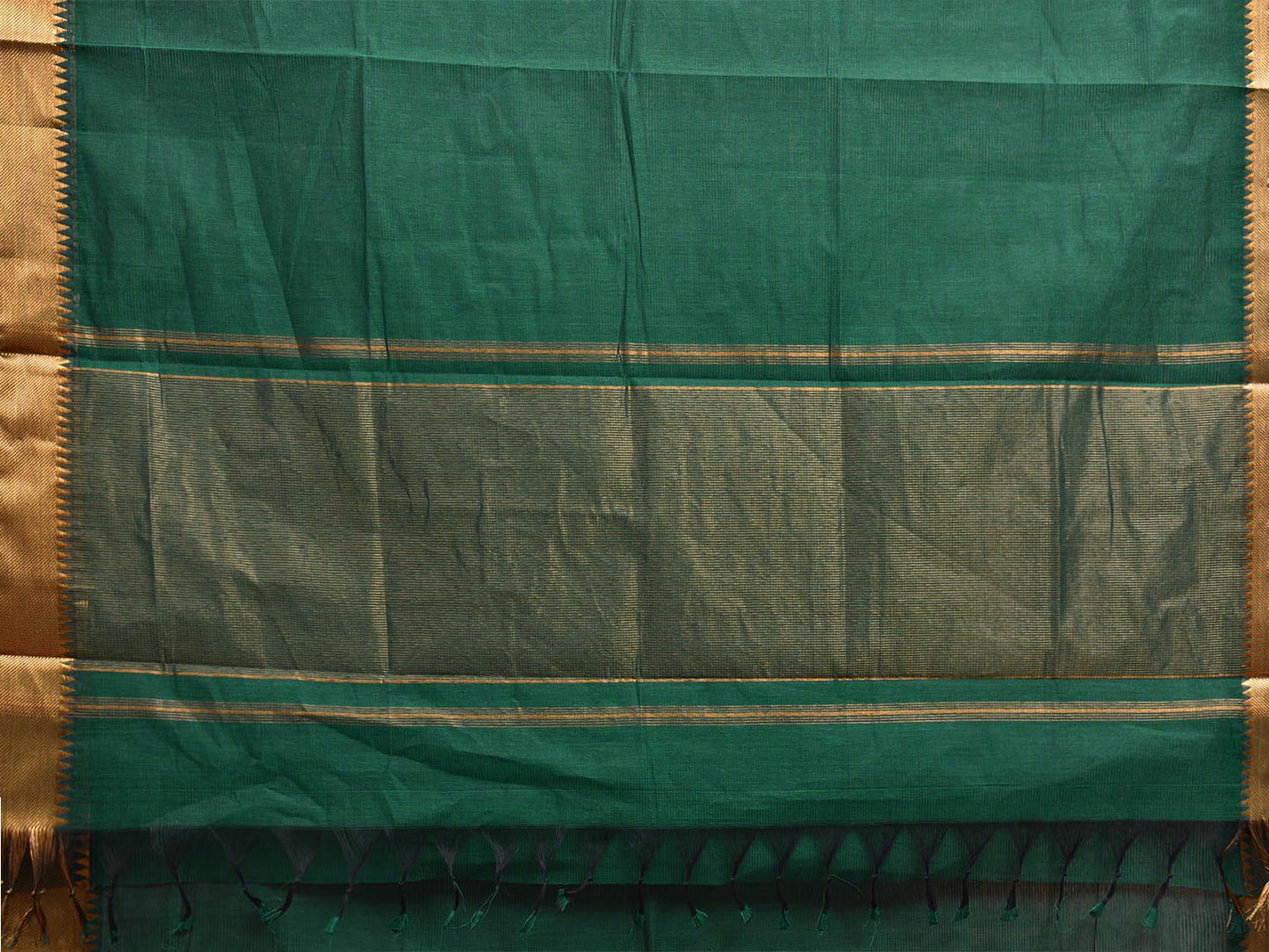Green Mangalgiri Cotton Handloom Saree with Strips Design and Small Temple Border No Blouse mn0085
