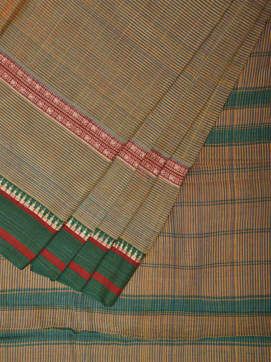 Green Narayanpet Cotton Handloom Saree with Big Border and Strips Design No Blouse np1048