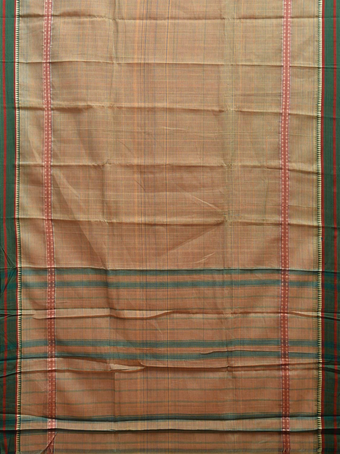 Green Narayanpet Cotton Handloom Saree with Big Border and Strips Design No Blouse np1048