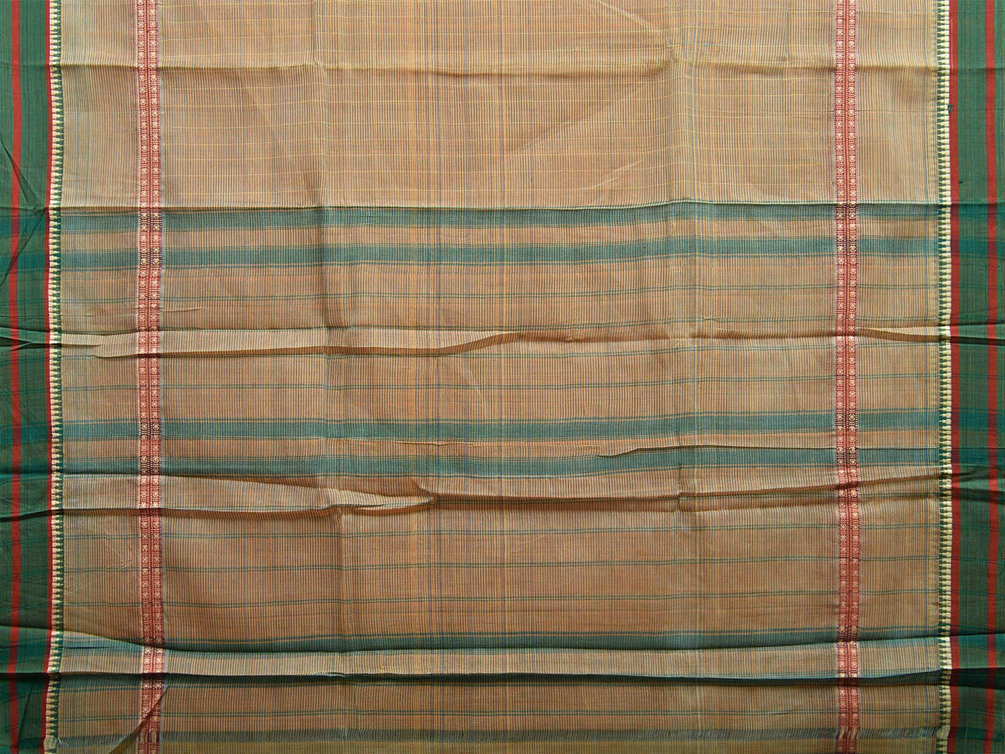 Green Narayanpet Cotton Handloom Saree with Big Border and Strips Design No Blouse np1048