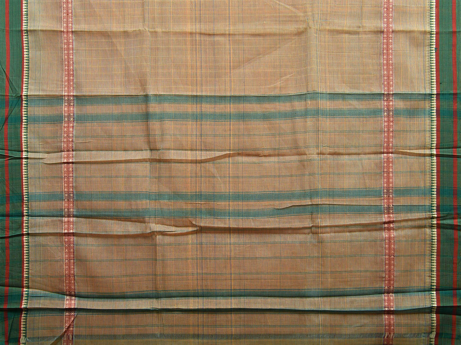 Green Narayanpet Cotton Handloom Saree with Big Border and Strips Design No Blouse np1048