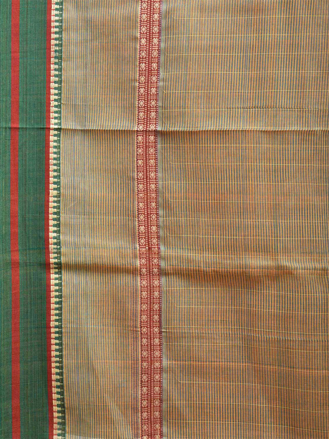 Green Narayanpet Cotton Handloom Saree with Big Border and Strips Design No Blouse np1048