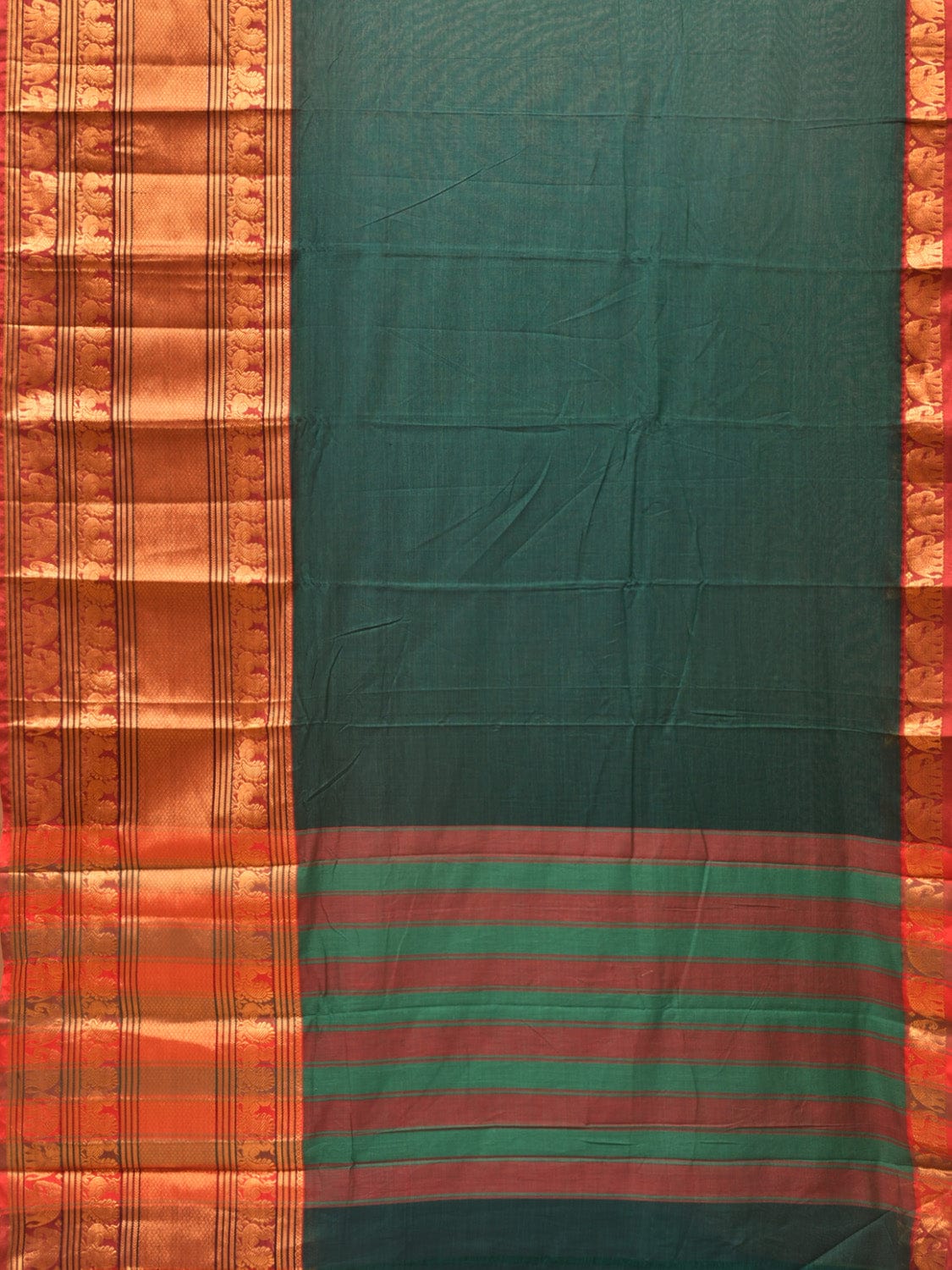Green Narayanpet Cotton Handloom Saree with Big Border Design np0719