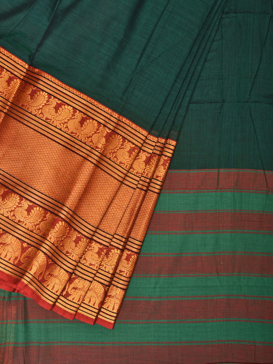 Green Narayanpet Cotton Handloom Saree with Big Border Design np0719
