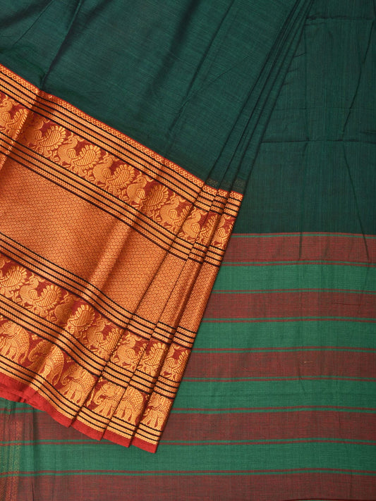 Green Narayanpet Cotton Handloom Saree with Big Border Design np0719
