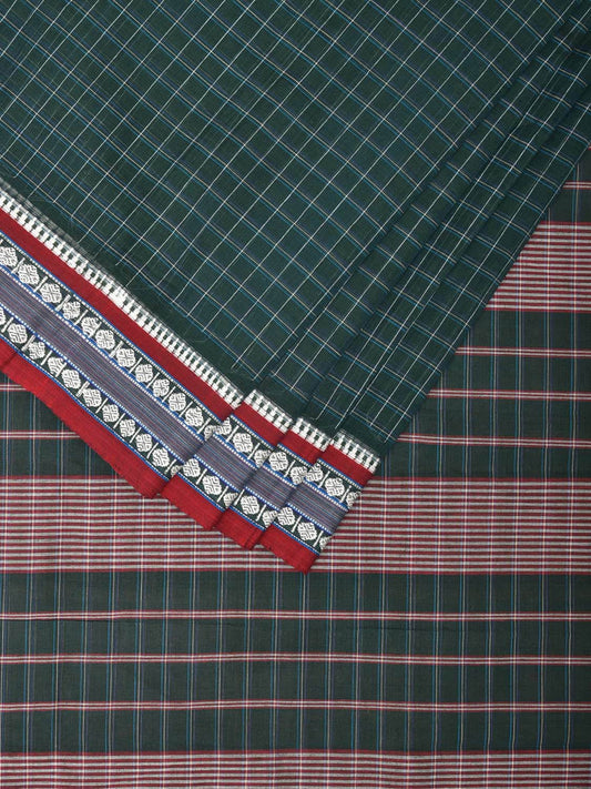 Green Narayanpet Cotton Handloom Saree with Check Design No Blouse np0707