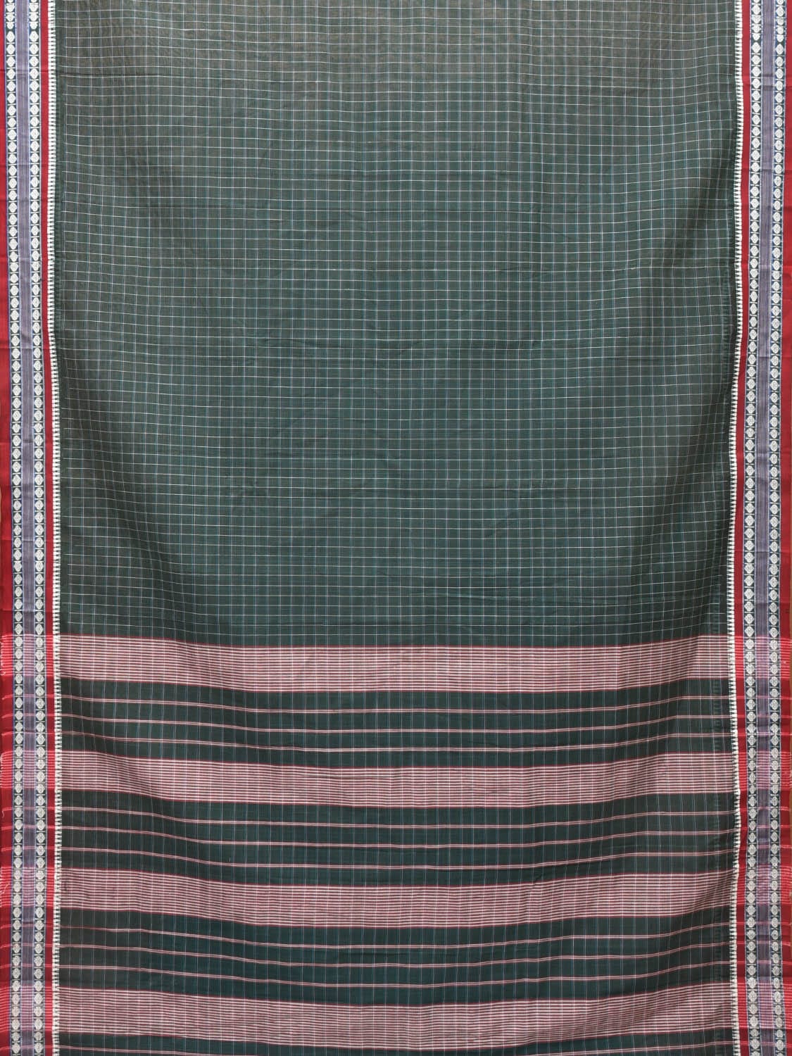 Green Narayanpet Cotton Handloom Saree with Check Design No Blouse np0707