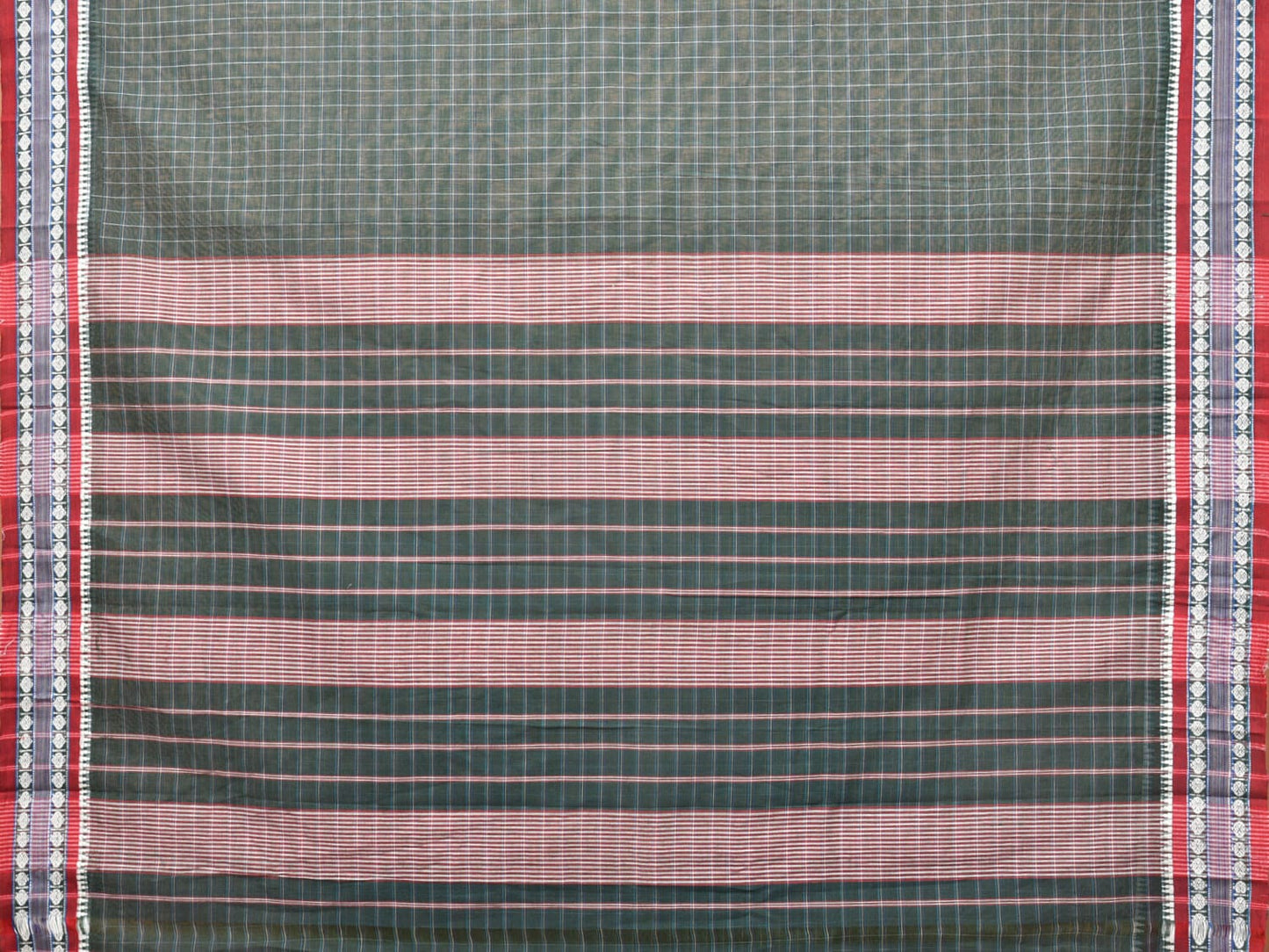 Green Narayanpet Cotton Handloom Saree with Check Design No Blouse np0707