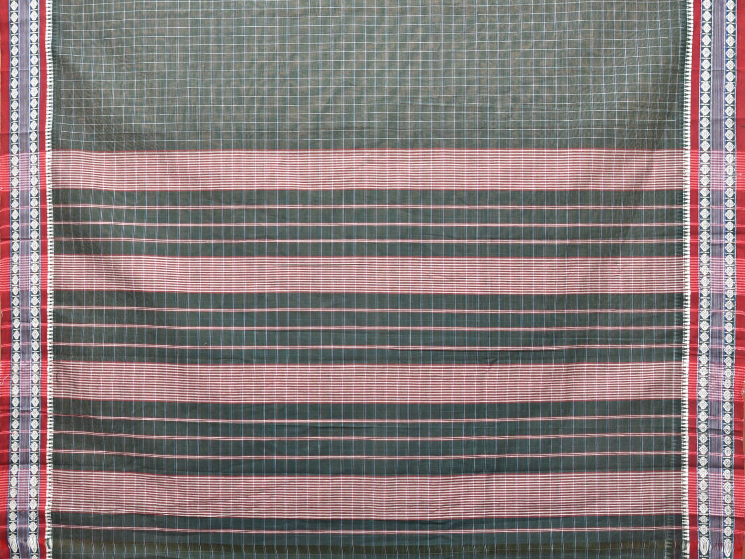 Green Narayanpet Cotton Handloom Saree with Check Design No Blouse np0707