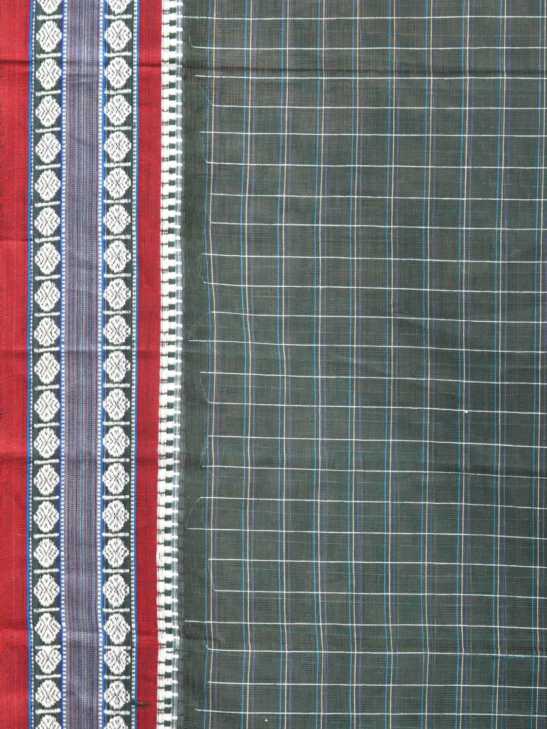 Green Narayanpet Cotton Handloom Saree with Check Design No Blouse np0707