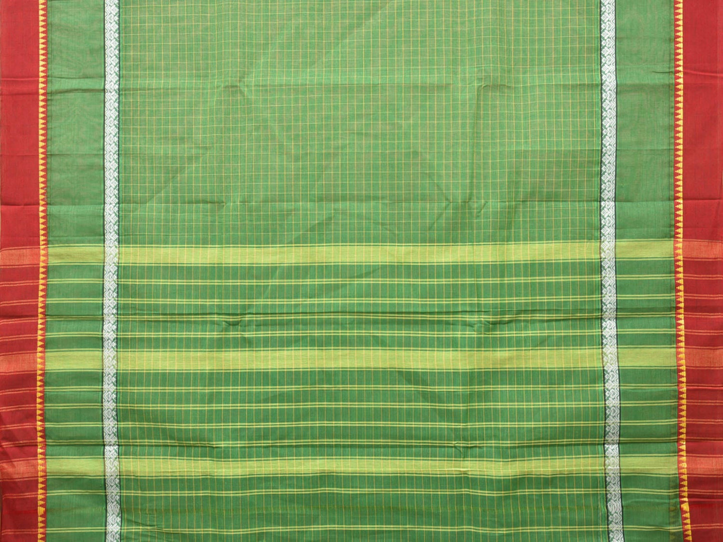 Green Narayanpet Cotton Handloom Saree with Checks and Big Border Design No Blouse np0704