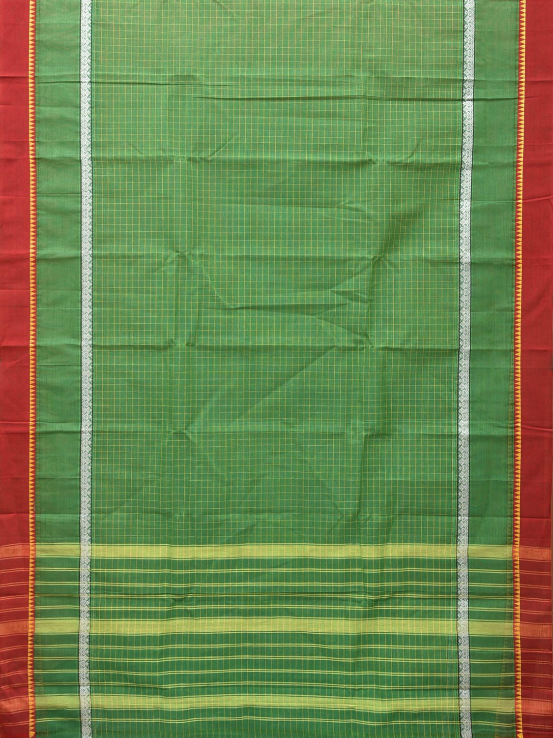 Green Narayanpet Cotton Handloom Saree with Checks and Big Border Design No Blouse np0704