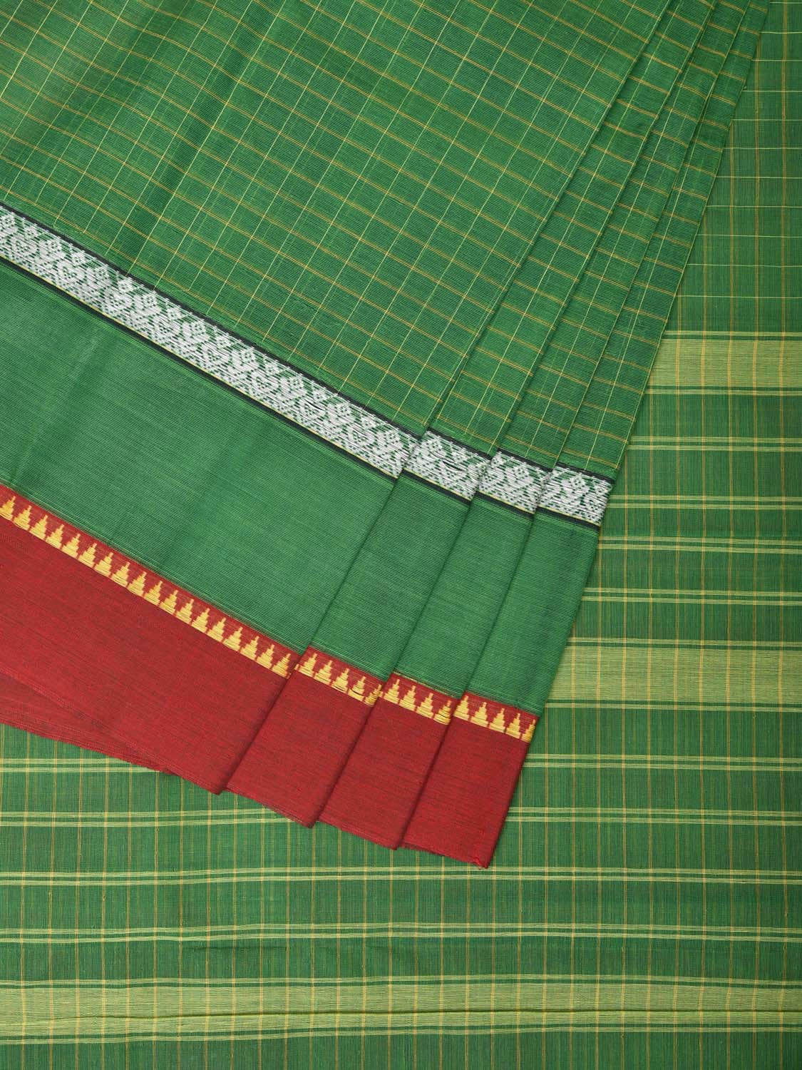 Green Narayanpet Cotton Handloom Saree with Checks and Big Border Design No Blouse np0704