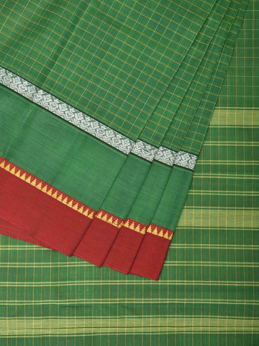Green Narayanpet Cotton Handloom Saree with Checks and Big Border Design No Blouse np0704