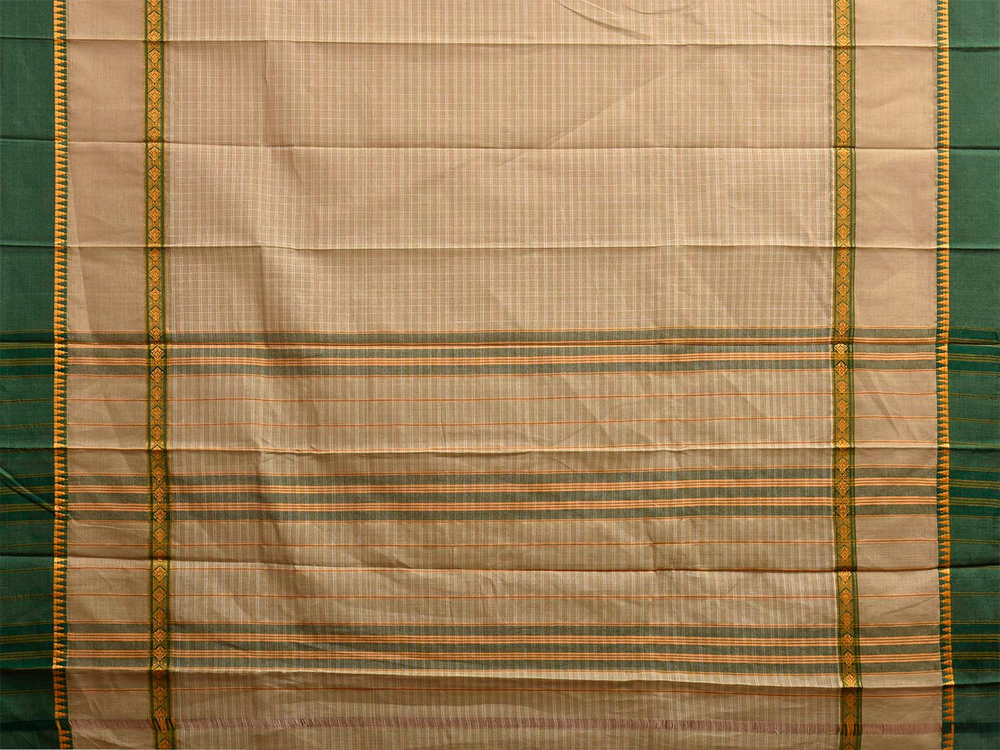 Green Narayanpet Cotton Handloom Saree with Checks Design Kalamkari Blouse np1129