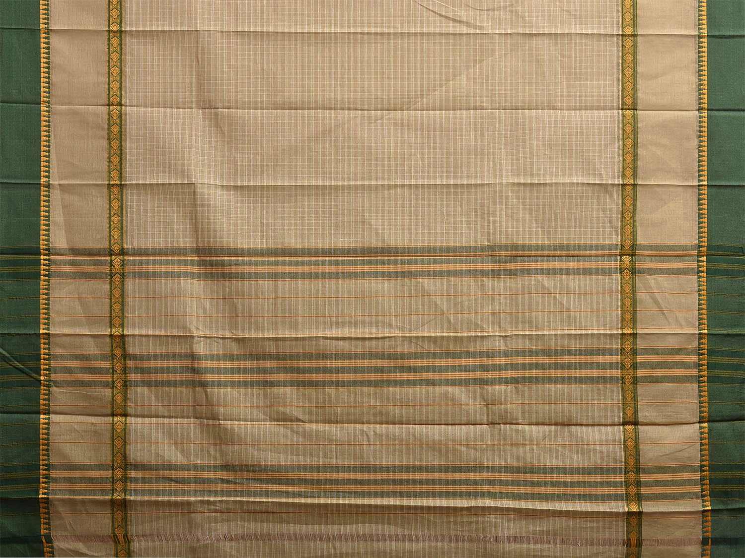 Green Narayanpet Cotton Handloom Saree with Checks Design Kalamkari Blouse np1129