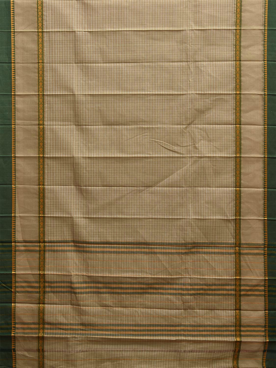 Green Narayanpet Cotton Handloom Saree with Checks Design Kalamkari Blouse np1129