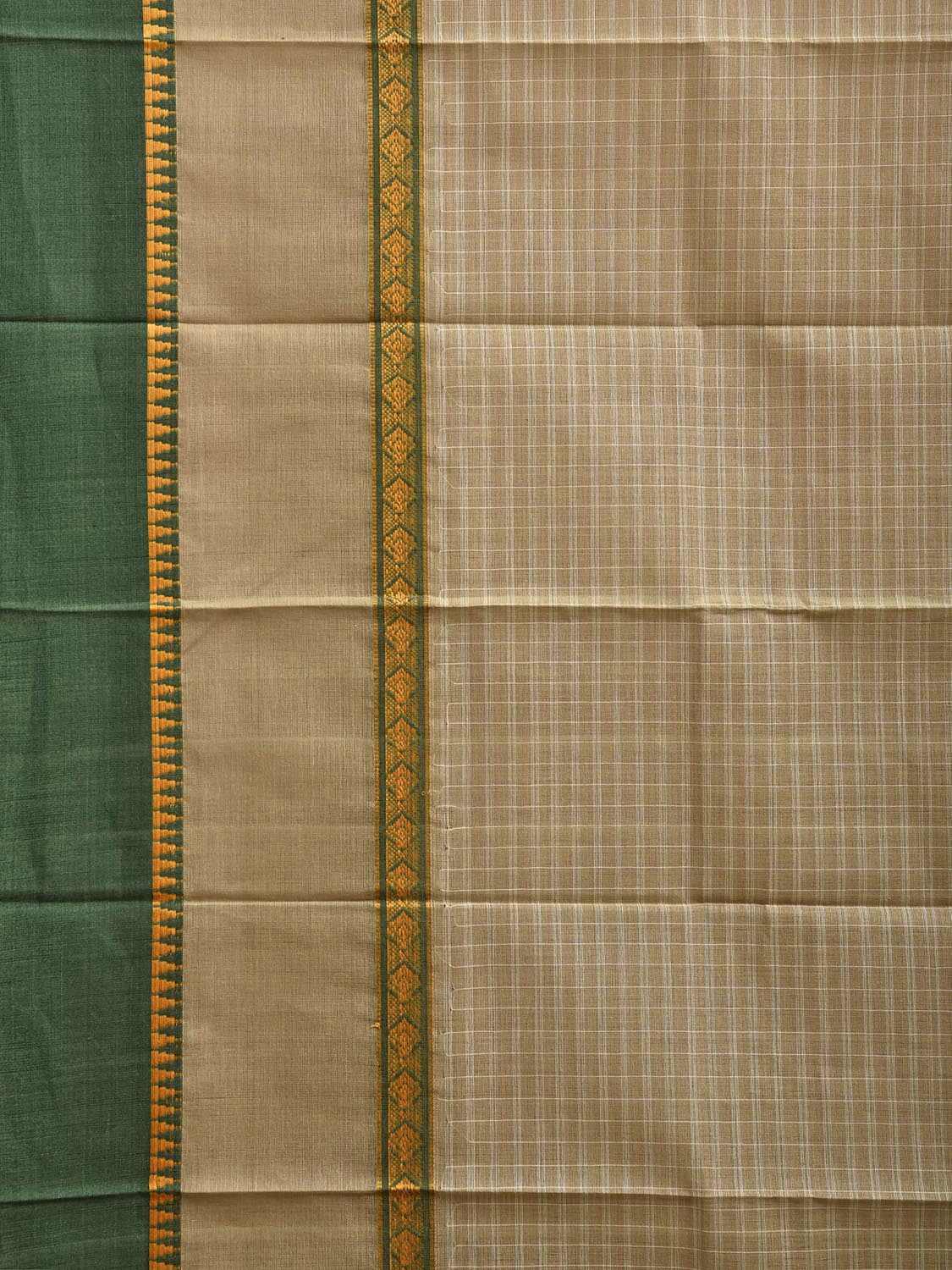 Green Narayanpet Cotton Handloom Saree with Checks Design Kalamkari Blouse np1129