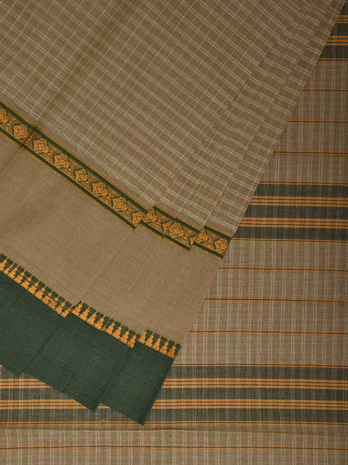 Green Narayanpet Cotton Handloom Saree with Checks Design Kalamkari Blouse np1129