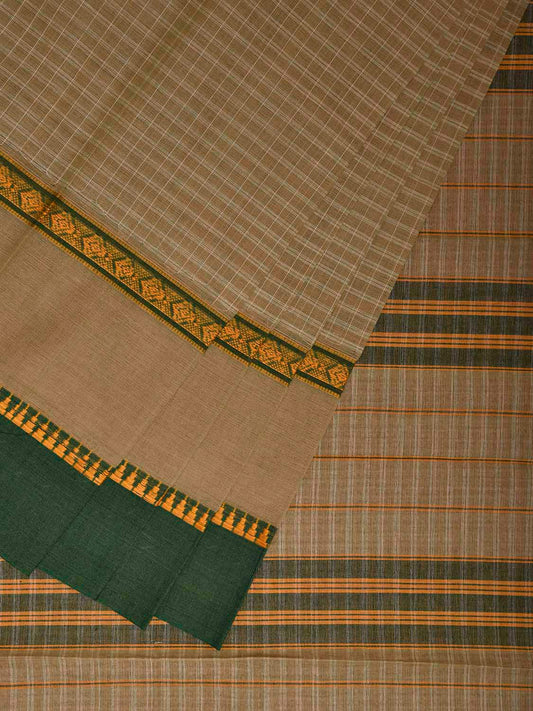 Green Narayanpet Cotton Handloom Saree with Checks Design Kalamkari Blouse np1129