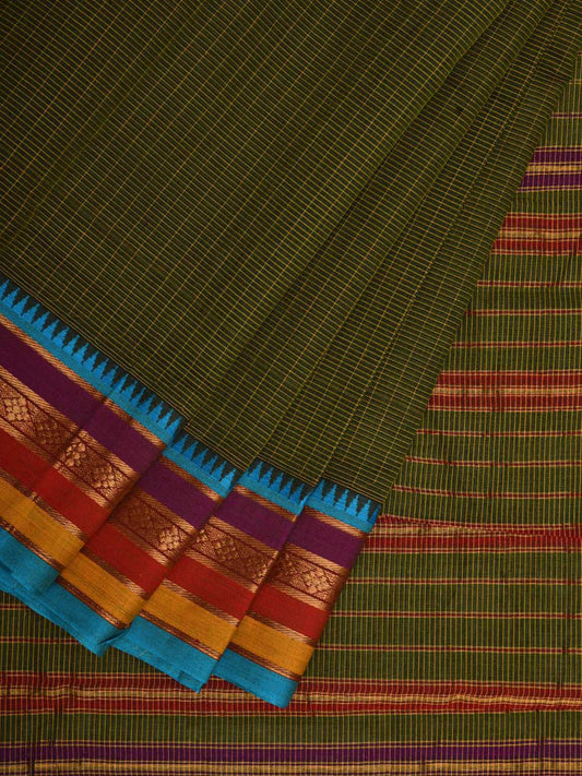 Green Narayanpet Cotton Handloom Saree with Checks Design No Blouse np0455