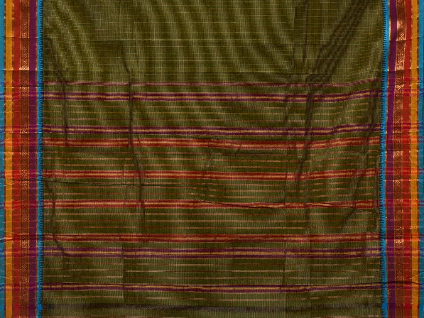 Green Narayanpet Cotton Handloom Saree with Checks Design No Blouse np0455