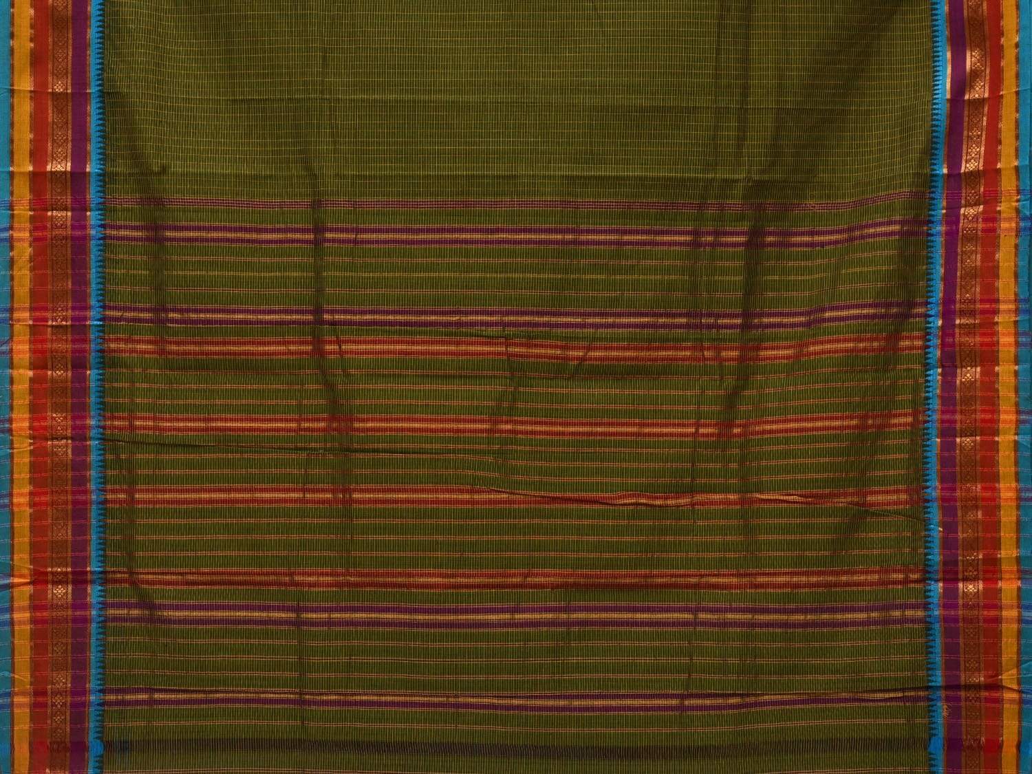 Green Narayanpet Cotton Handloom Saree with Checks Design No Blouse np0455
