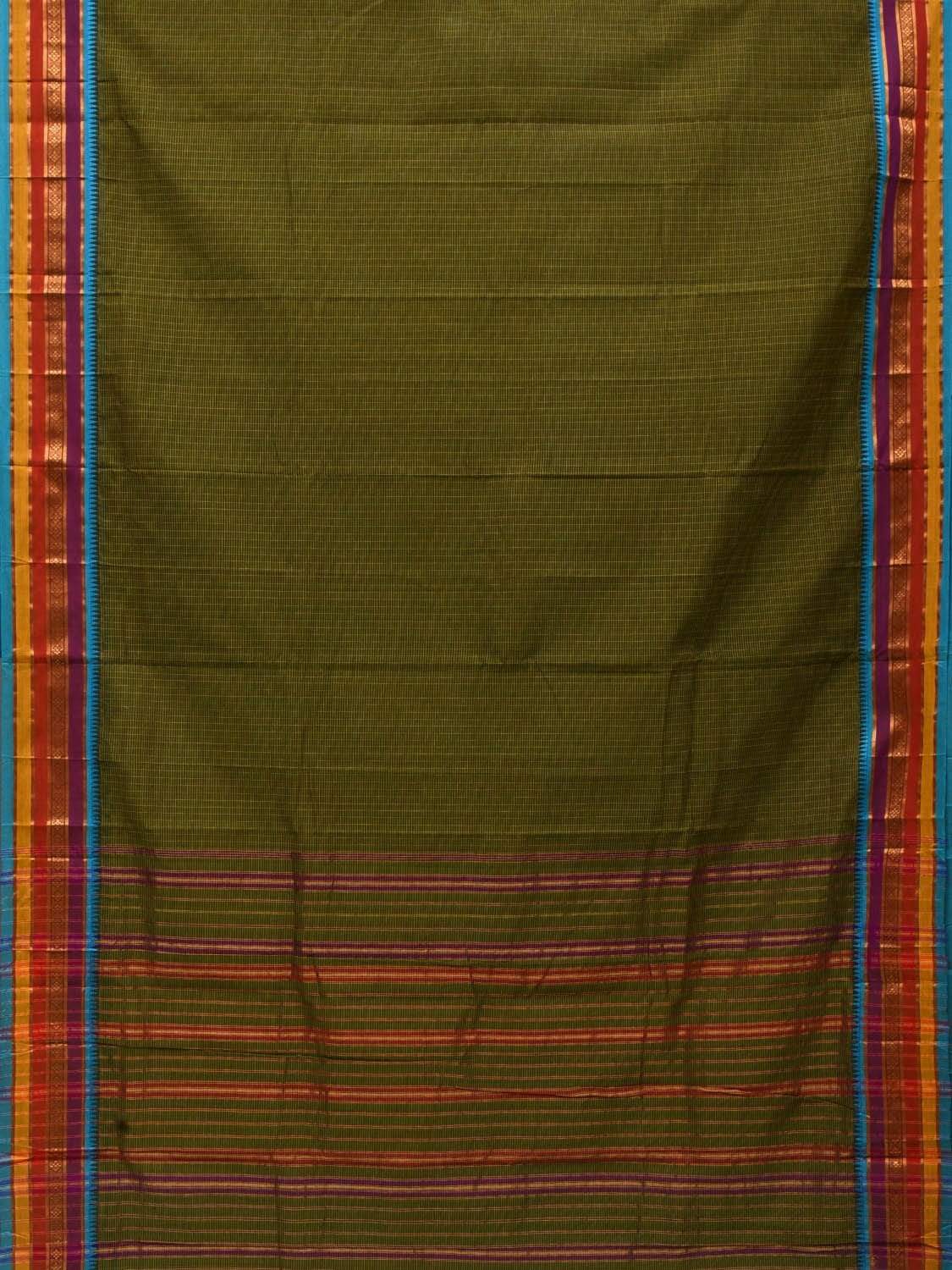 Green Narayanpet Cotton Handloom Saree with Checks Design No Blouse np0455