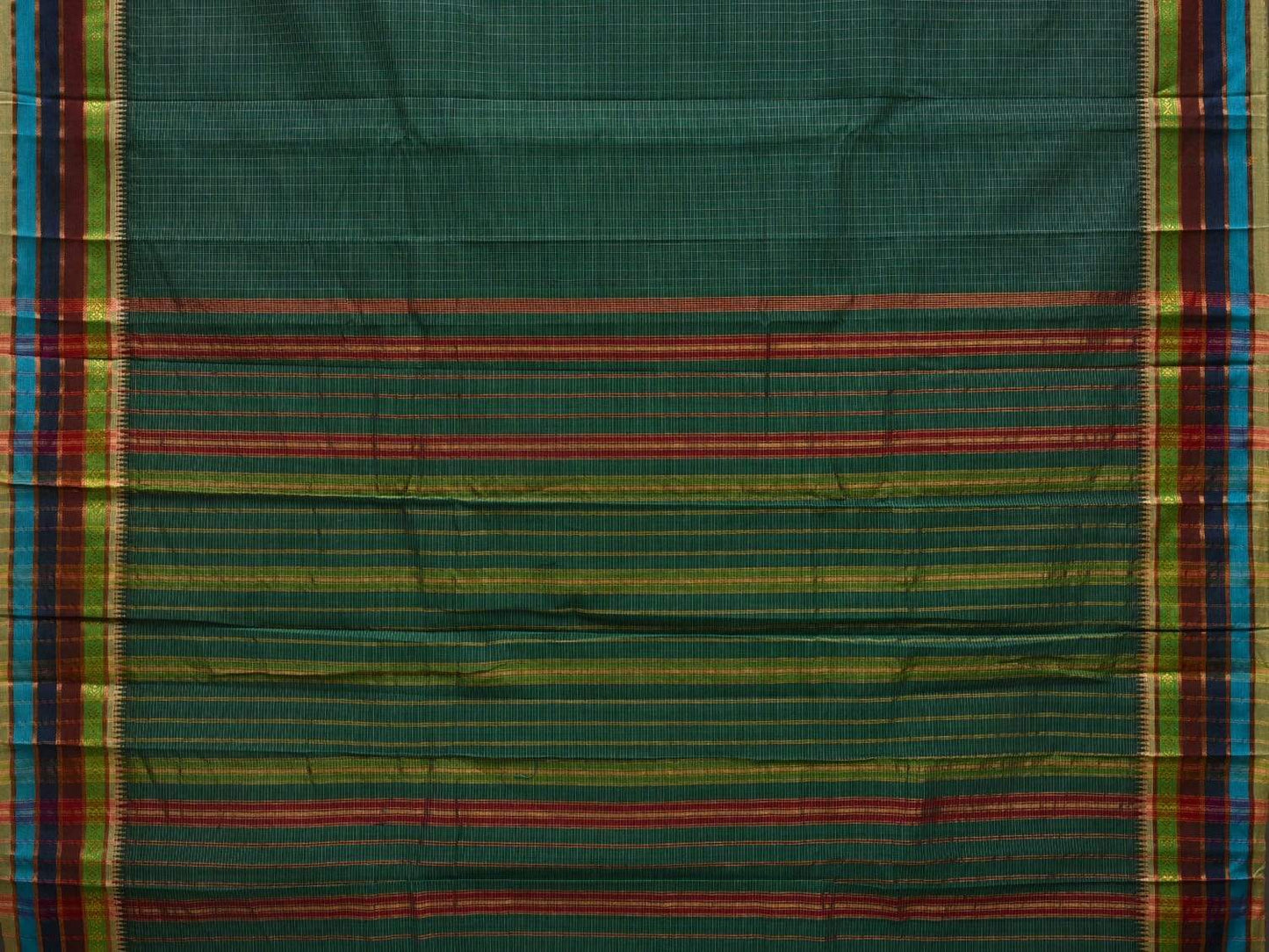 Green Narayanpet Cotton Handloom Saree with Checks Design No Blouse np0489