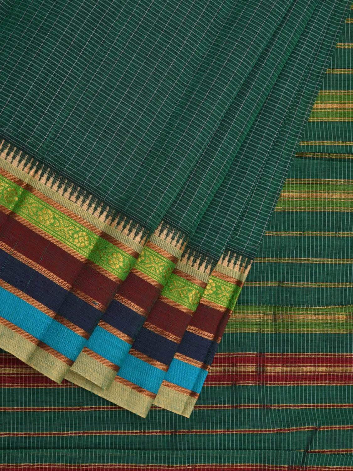 Green Narayanpet Cotton Handloom Saree with Checks Design No Blouse np0489