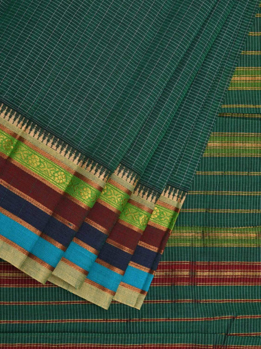Green Narayanpet Cotton Handloom Saree with Checks Design No Blouse np0489