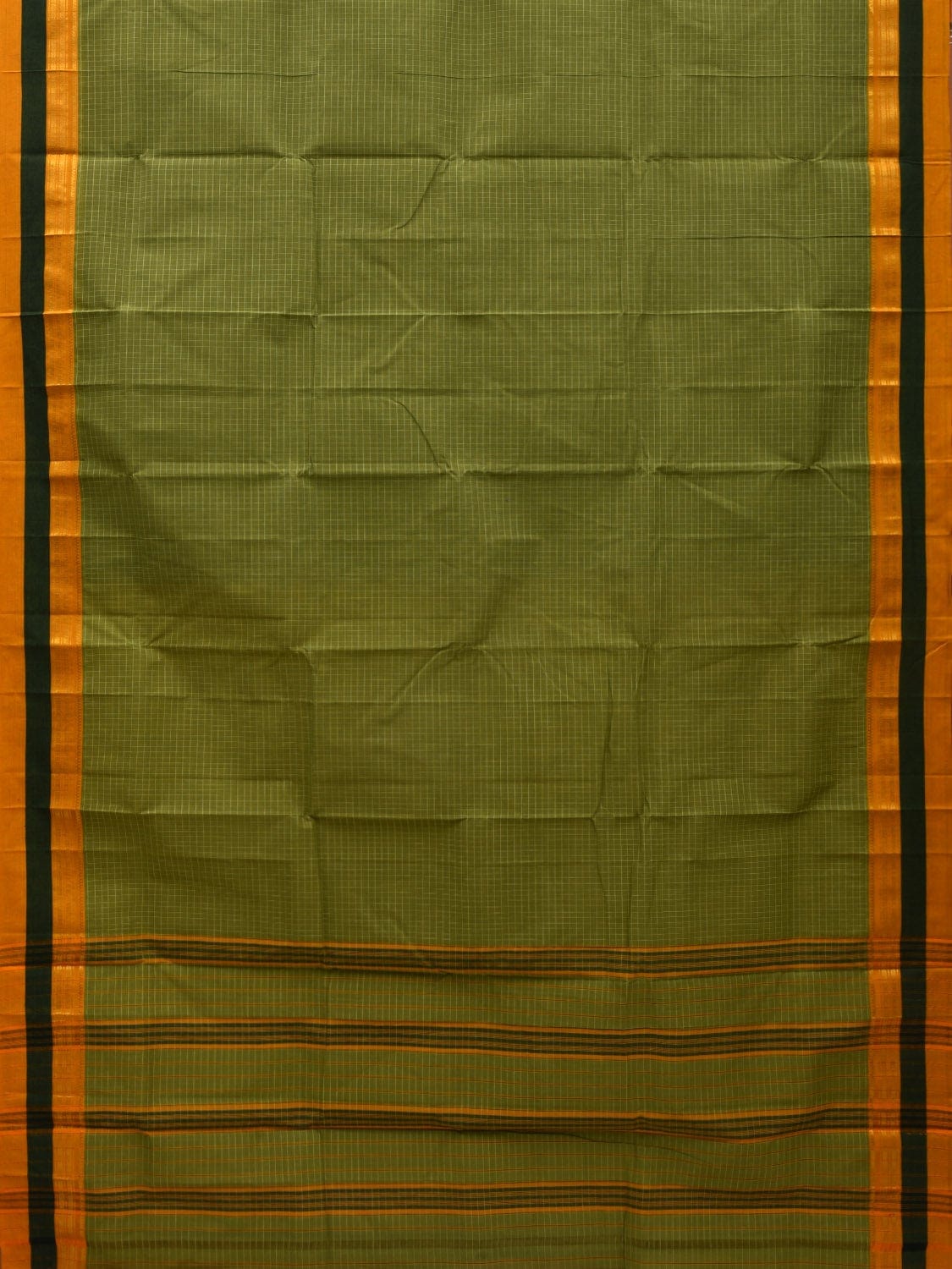 Green Narayanpet Cotton Handloom Saree with Checks Design No Blouse np0526
