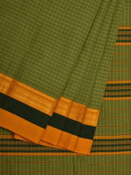 Green Narayanpet Cotton Handloom Saree with Checks Design No Blouse np0526