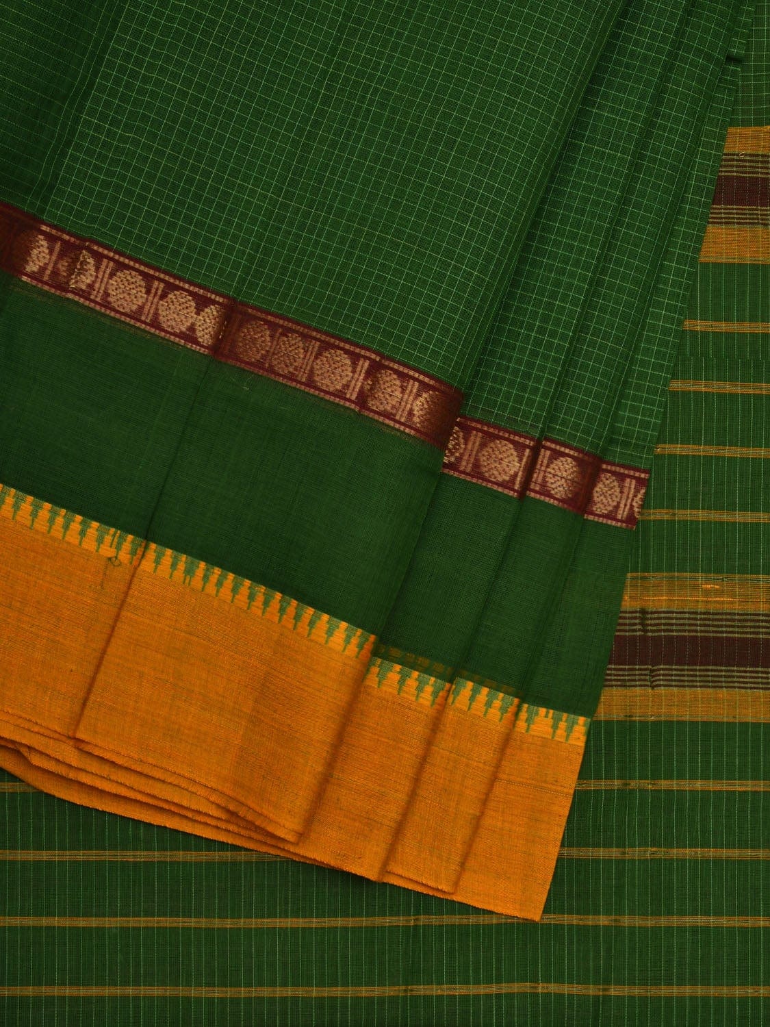 Green Narayanpet Cotton Handloom Saree with Checks Design No Blouse np0531