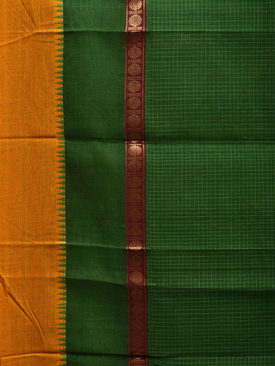 Green Narayanpet Cotton Handloom Saree with Checks Design No Blouse np0531
