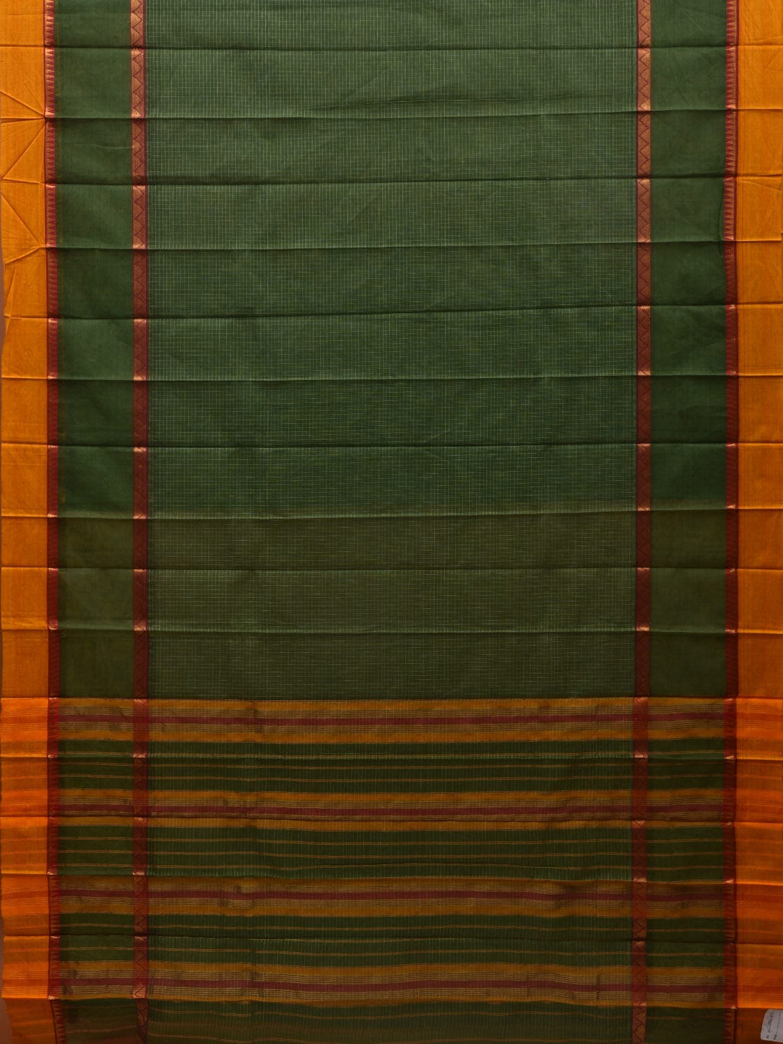 Green Narayanpet Cotton Handloom Saree with Checks Design No Blouse np0587
