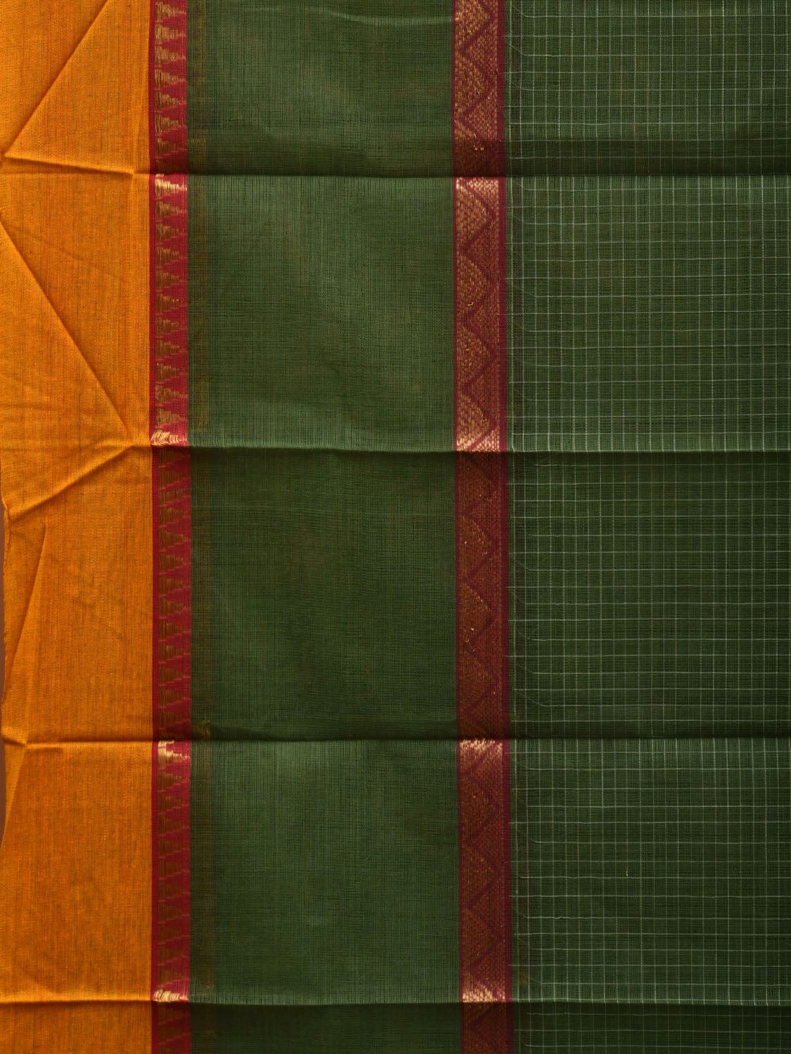 Green Narayanpet Cotton Handloom Saree with Checks Design No Blouse np0587