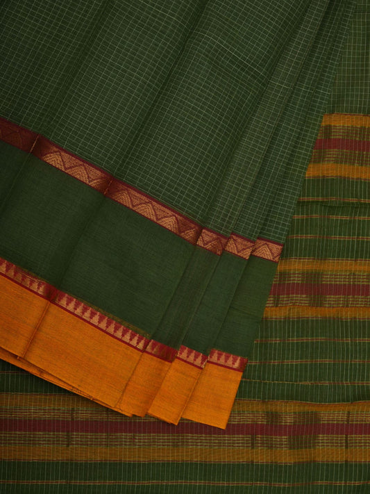 Green Narayanpet Cotton Handloom Saree with Checks Design No Blouse np0587