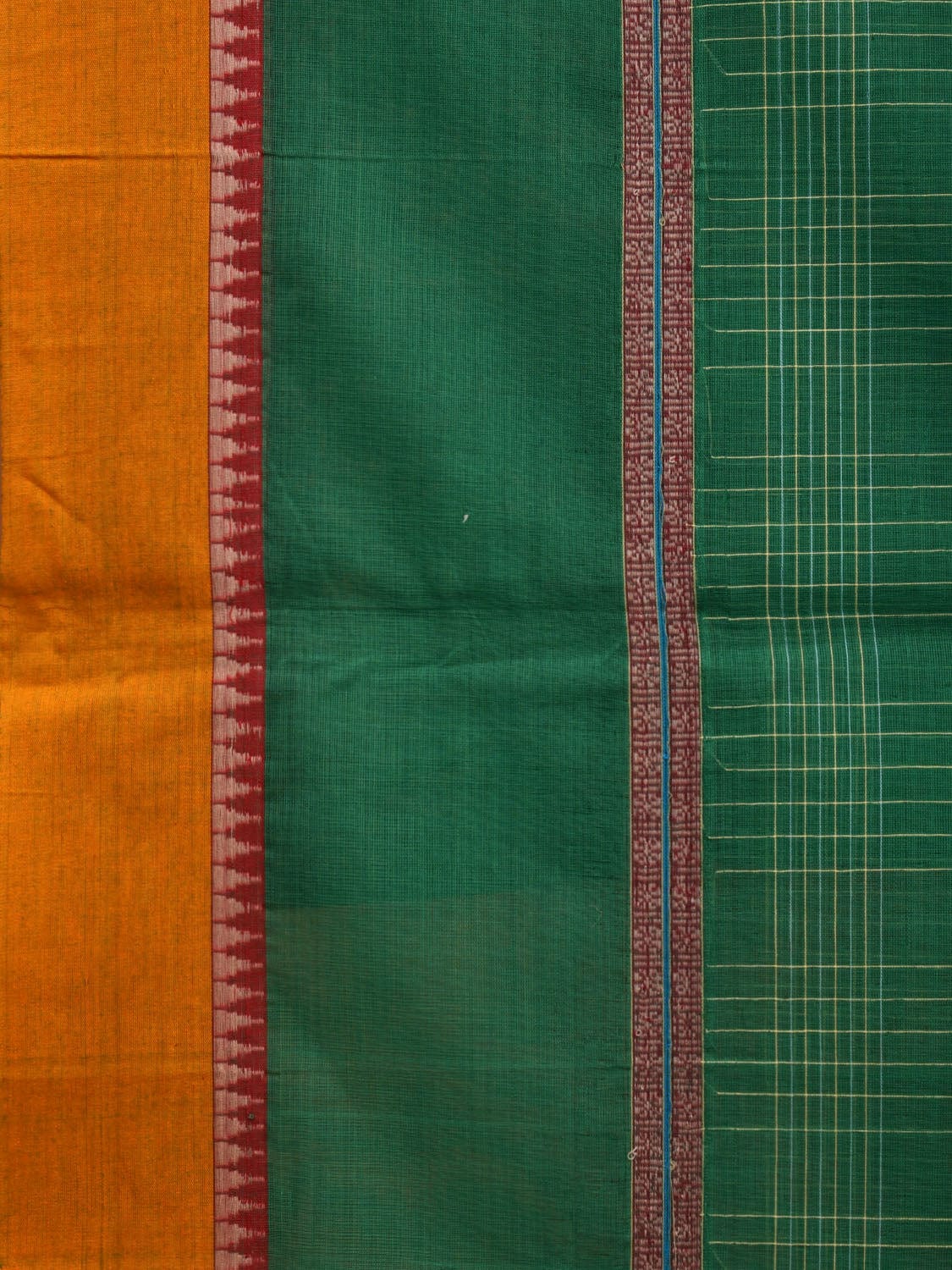 Green Narayanpet Cotton Handloom Saree with Checks Design No Blouse np0608