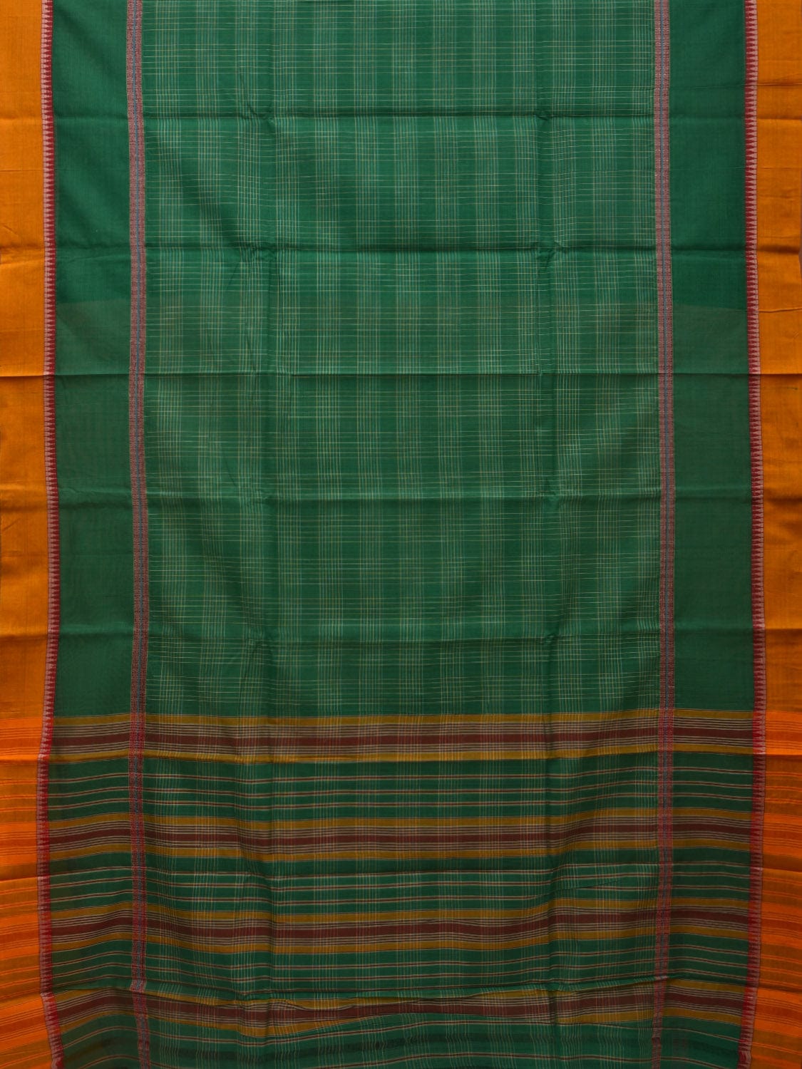 Green Narayanpet Cotton Handloom Saree with Checks Design No Blouse np0608
