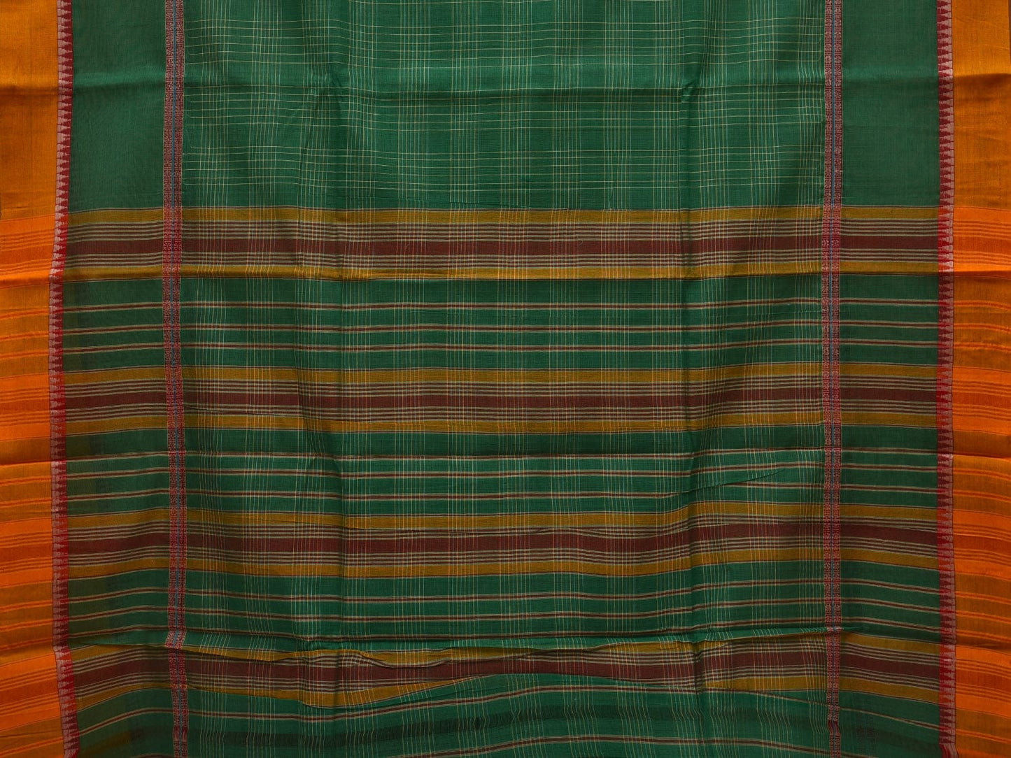 Green Narayanpet Cotton Handloom Saree with Checks Design No Blouse np0608