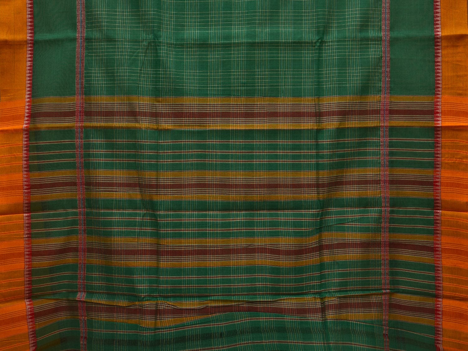 Green Narayanpet Cotton Handloom Saree with Checks Design No Blouse np0608