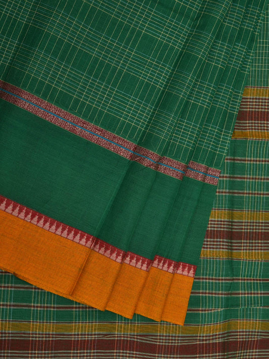 Green Narayanpet Cotton Handloom Saree with Checks Design No Blouse np0608
