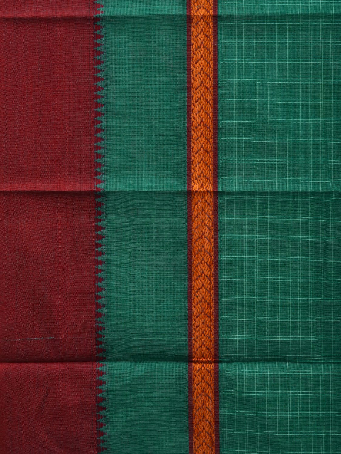 Green Narayanpet Cotton Handloom Saree with Checks Design No Blouse np0615