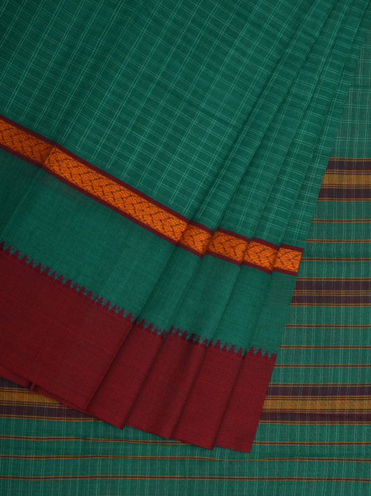 Green Narayanpet Cotton Handloom Saree with Checks Design No Blouse np0615